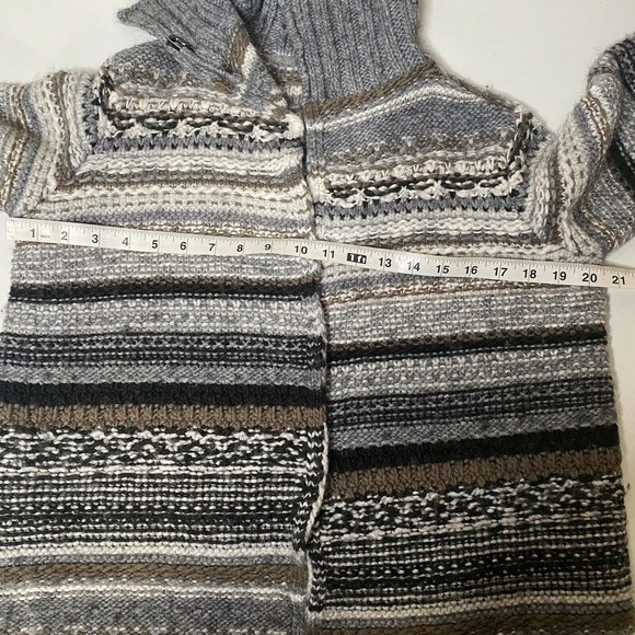 J Jill Sz S Gray Black Brown Striped Wool Alpaca Open Cardigan Sweater Lagenlook - Picture 8 of 10